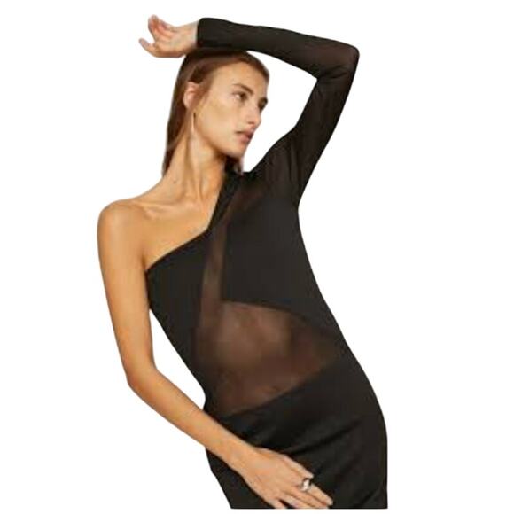 Gauge81 Black Mesh Sheer Cocktail One Shoulder Mini Dress size Medium - Picture 1 of 12